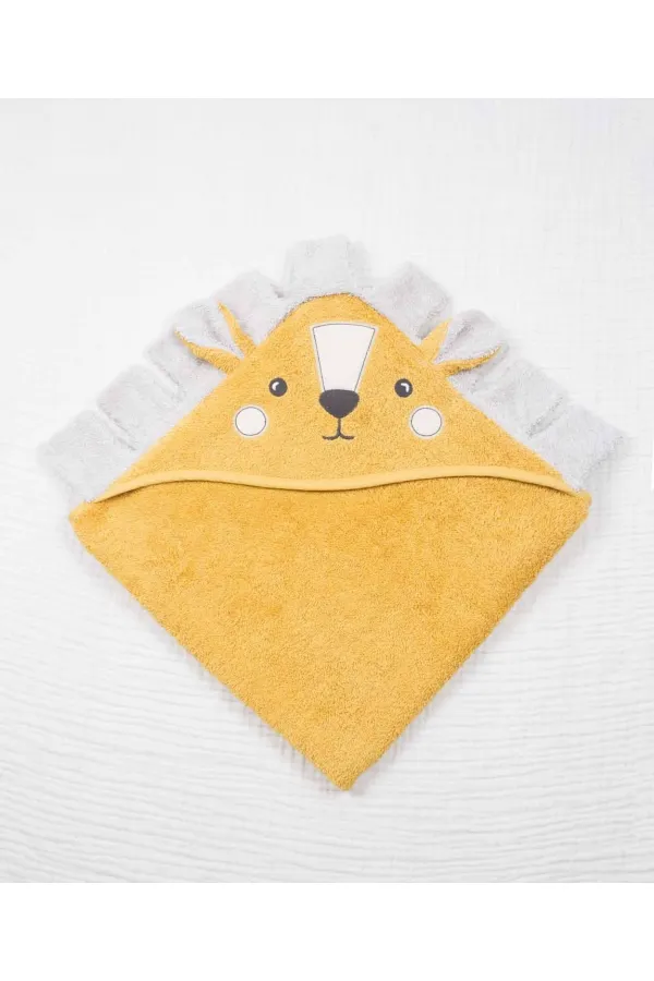 Aslan Figürlü Bebek Havlu 75x75 cm Hardal Sarı