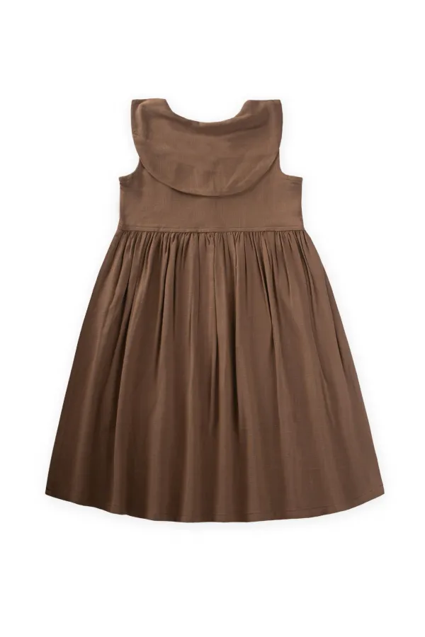 Robe en lin à col brodé, couleur caramel, 2-7 ans