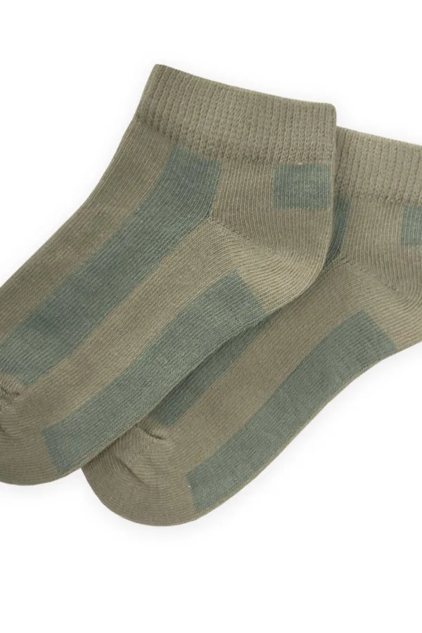 Kalın Çizgili Çocuk Patik Çorabı 5-12 Yaş Çağla - Haki Yeşil