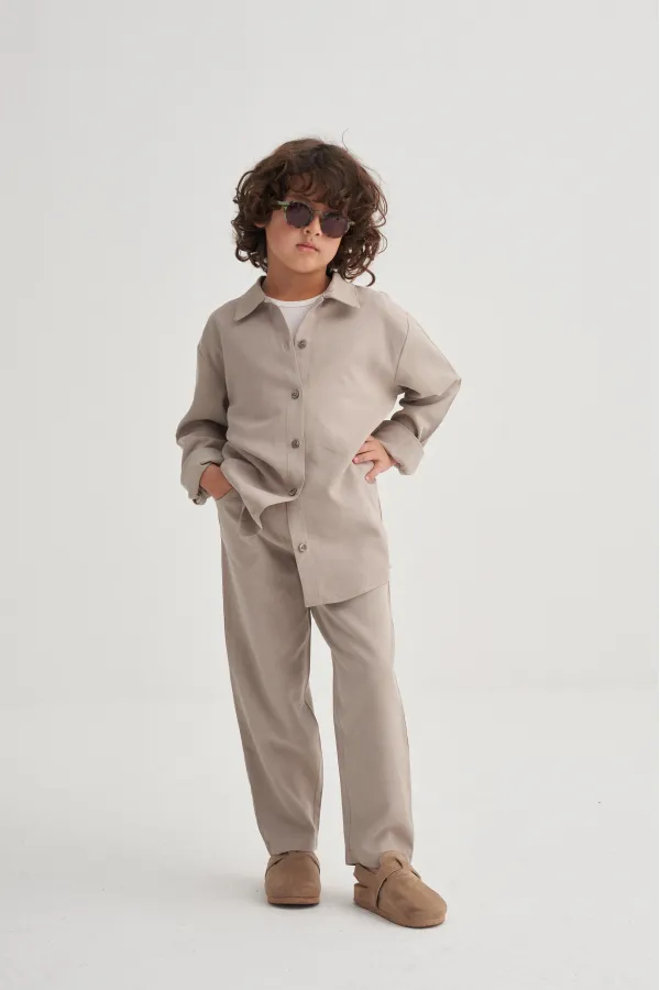 Gömlekli Tencel Takım 2-7 Yaş Bej