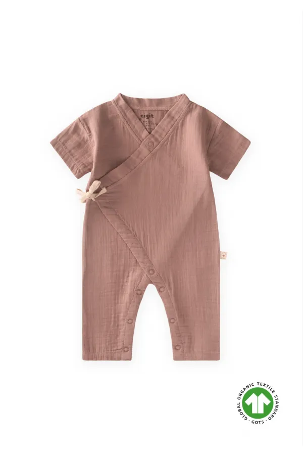 Organic Kruvaze Müslin Tulum 0-9 Ay Açık Kahve