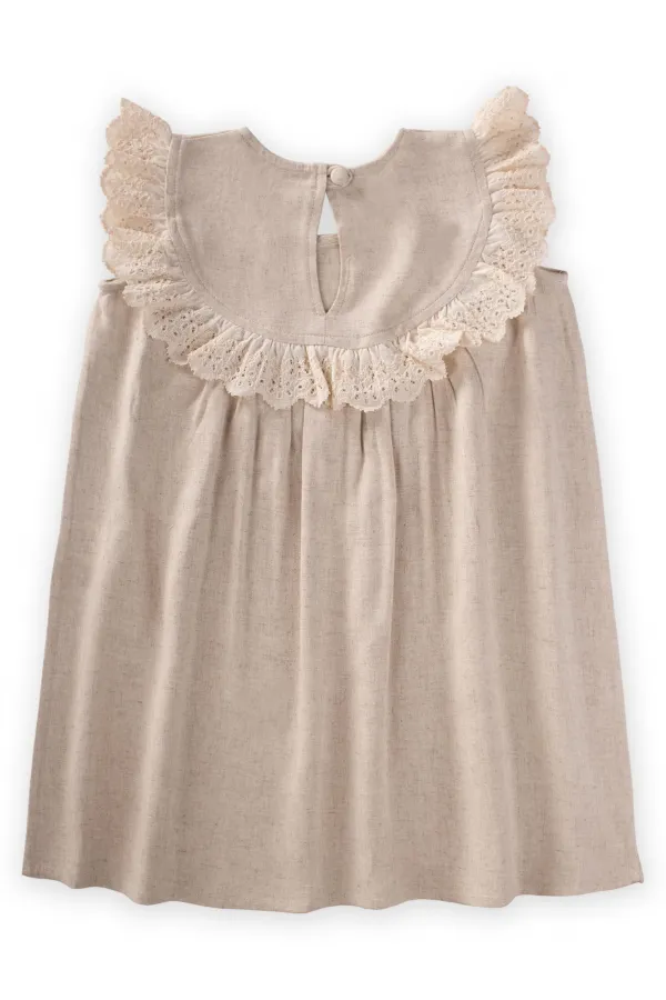 Robadan Dantelli Keten Bluz 2-7 Yaş Naturel