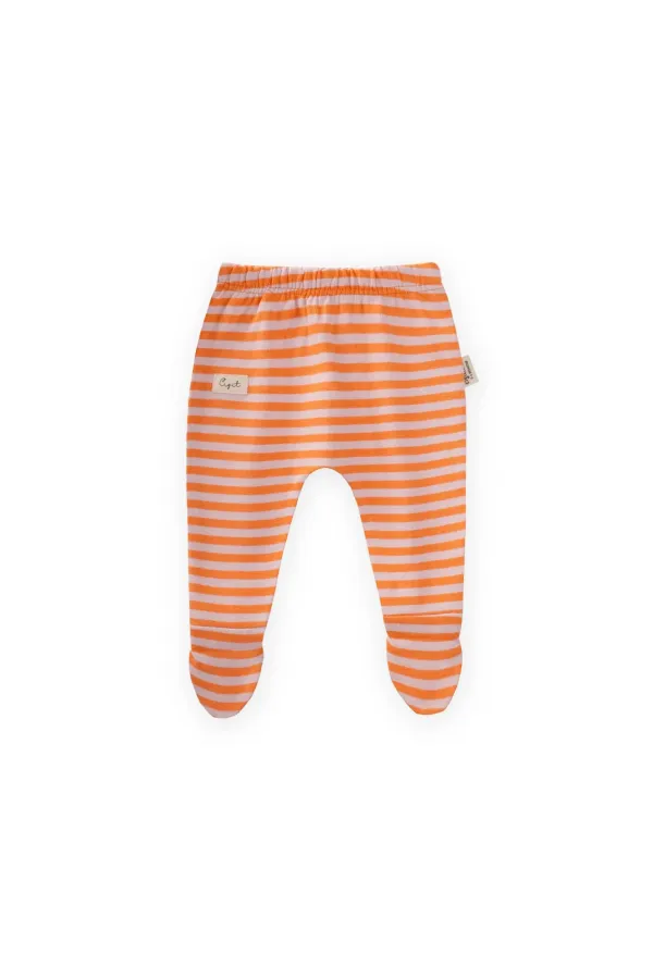 Culotte bébé à pieds 0-6 mois, rayures pêche poudrées