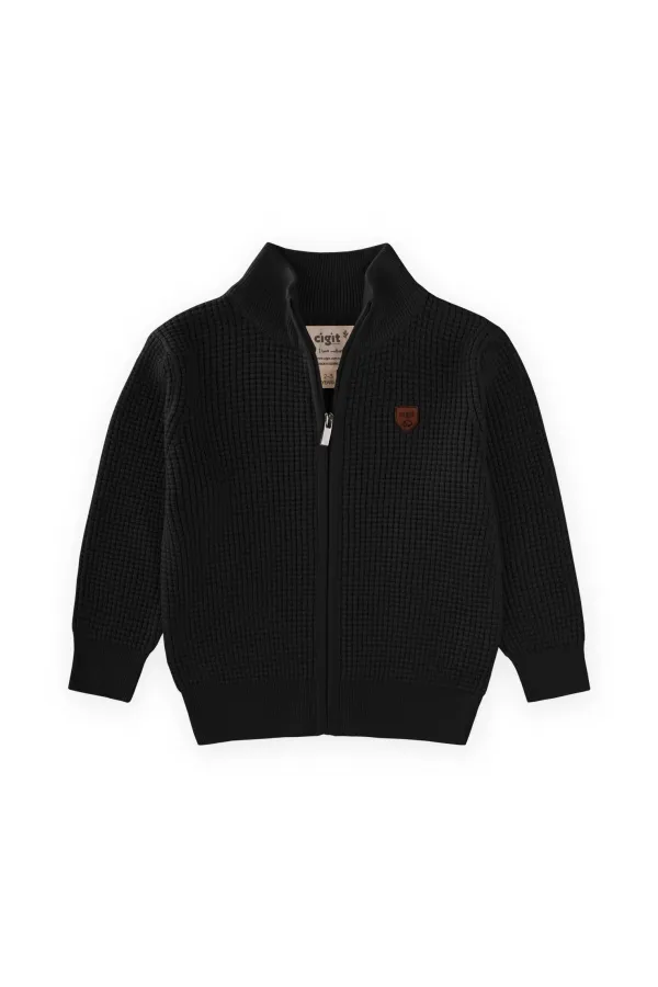 Selanik Fermuarlı Triko Hırka 2-11 Yaş Siyah