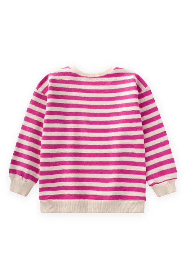 Balıksırtı Çizgili Triko Sweatshirt 2-10 Yaş Fuşya