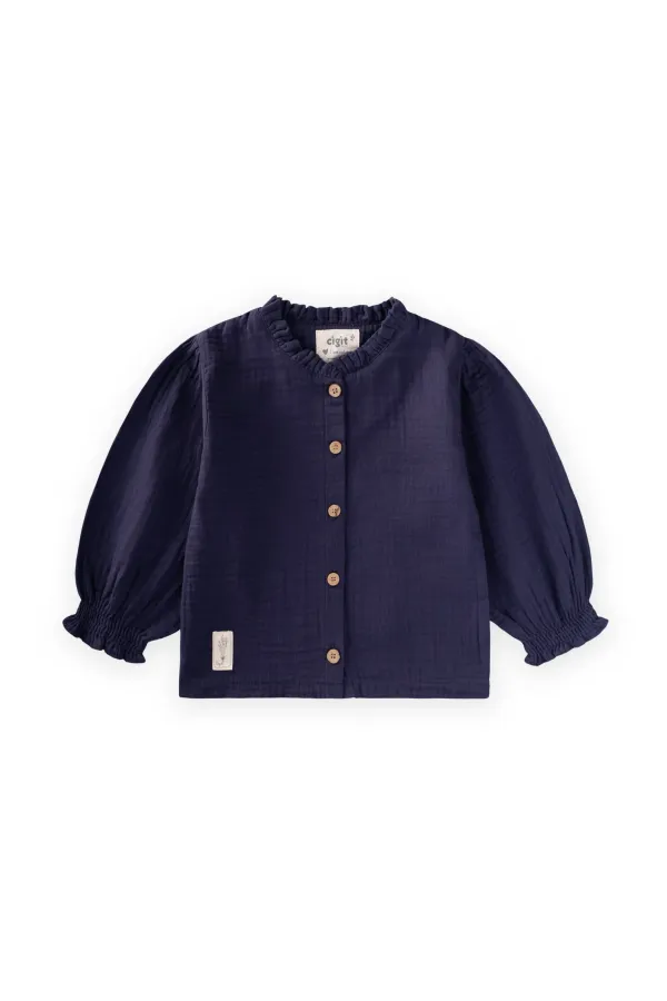 Organic Muslin Shirt for Ages 2-10, Navy Blue