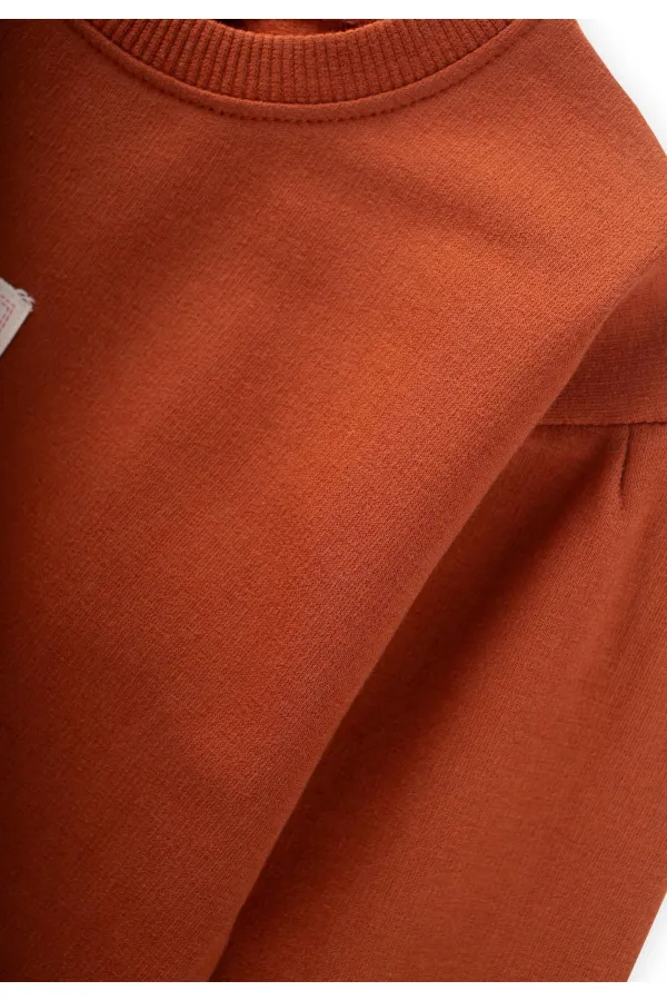 Etiket Detaylı Sweatshirt Takım 1-7 Yaş Kiremit