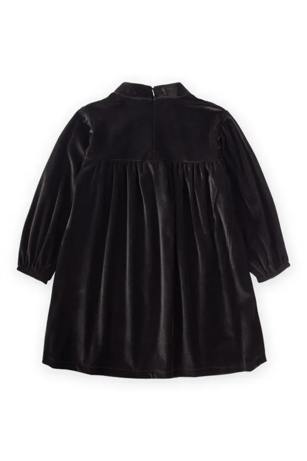 Parlak Kadife Elbise 2-8 Yaş Siyah