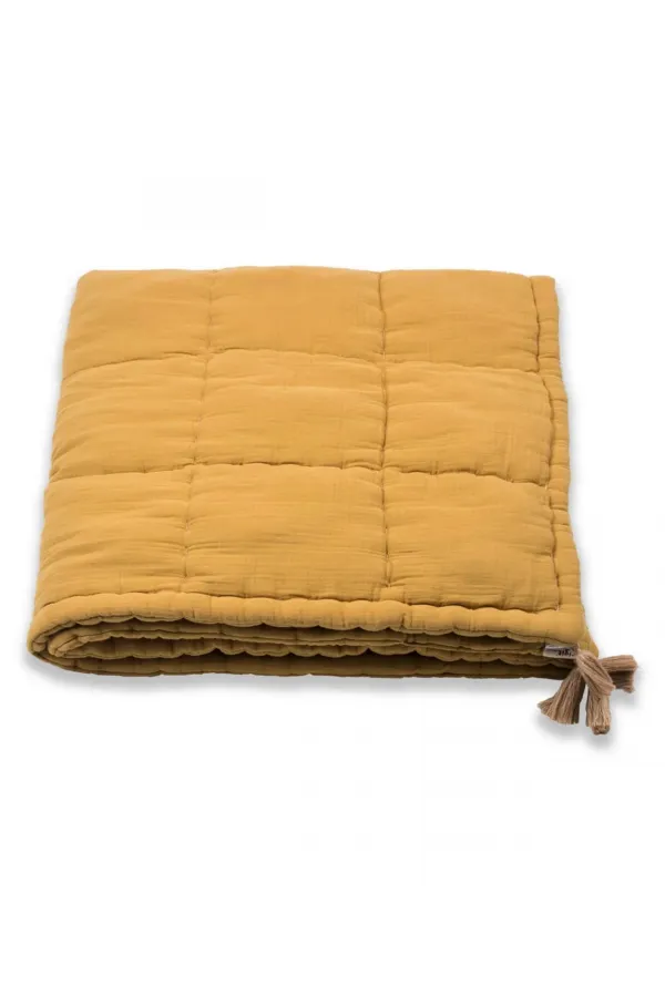 Tapis de jeu enfant en mousseline (lavée) 100 x 100 cm Jaune moutarde