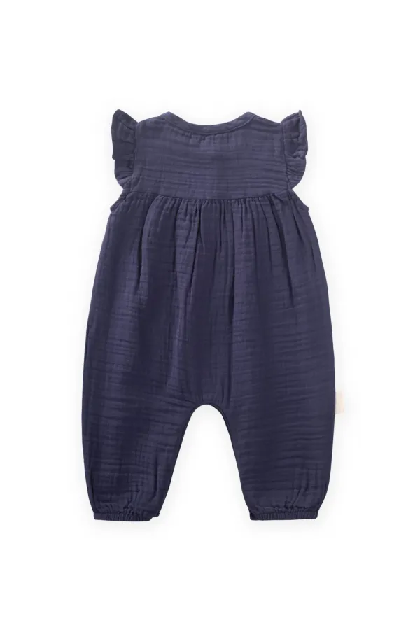 Organik Nakışlı Müslin Tulum 0-3 Yaş Lacivert