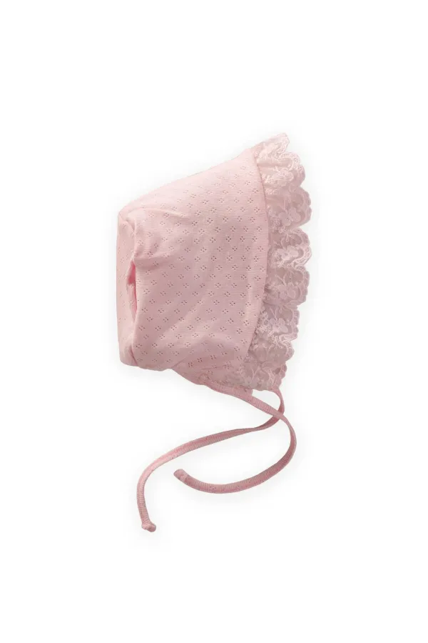 Baby Hat with Scallop Tie, Pink, Ages 0-1