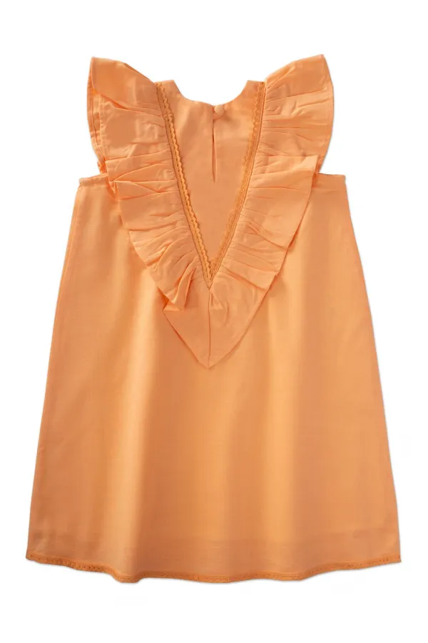 Etek Ucu Ve Arkası Dantelli Elbise 2-7 Yaş Kavuniçi