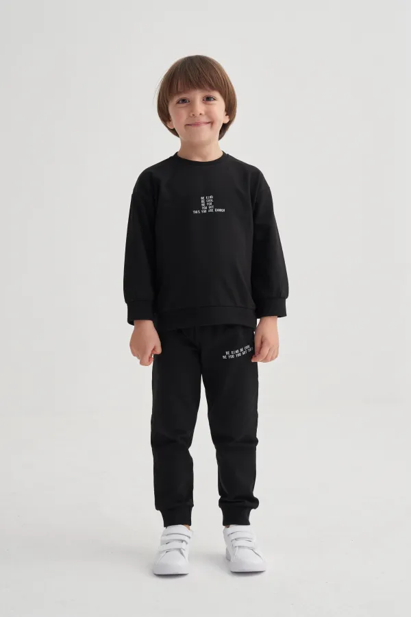 Basic Baskılı Eşofman Takım 2-7 Yaş Siyah