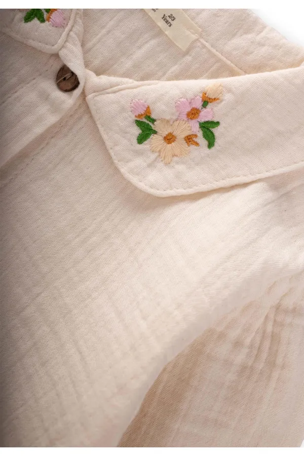 Nakışlı Müslin Gömlek 2-8 Yaş Naturel