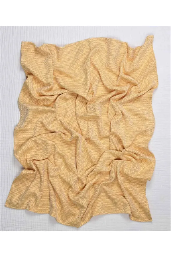 Hasır Desen Bebek Pamuk Battaniye (Yıkanmıştır) 93X100 cm +/- 3 cm Hardal Sarı