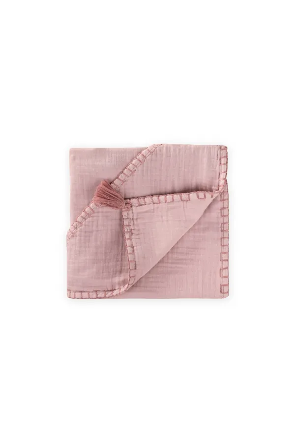 Serviette triangulaire en mousseline double épaisseur faite main (lavée) 75 x 75 cm lilas