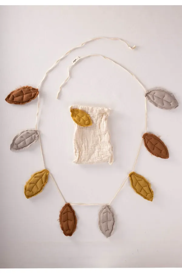 Bannière en mousseline à feuilles de noyer pour chambre d'enfant, jaune moutarde