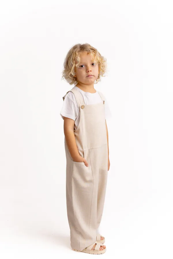 Wide Leg Linen Overalls 2-7 Years Natural