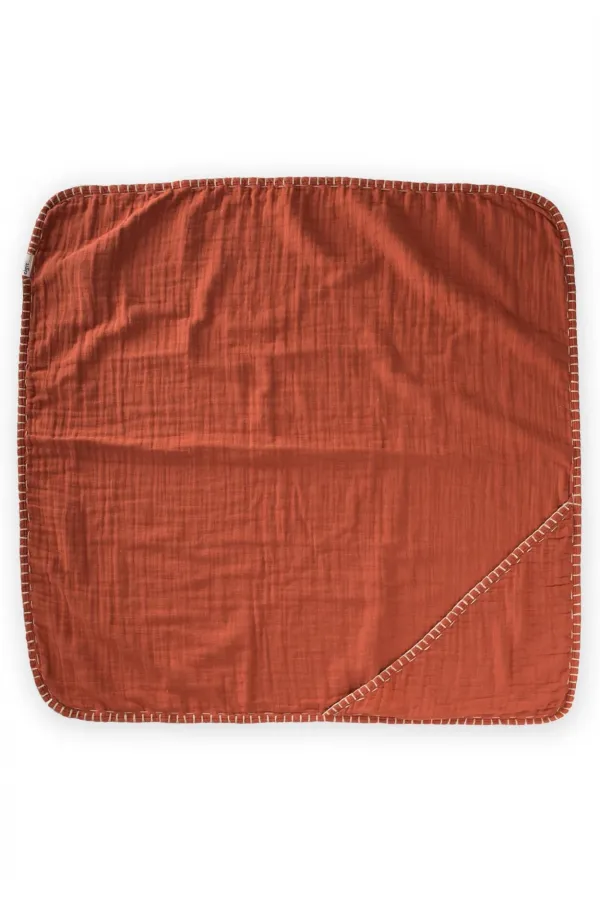 Çift Kat El İşi Müslin Üçgen Havlu (Yıkanmıştır) 75X75 cm Rust