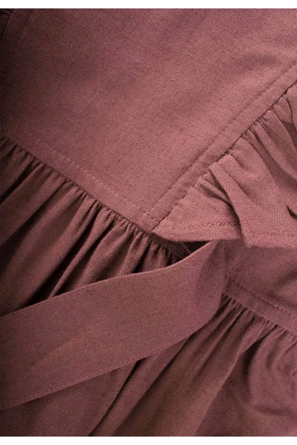 Yanları Bağcıklı Keten elbise 2-7 Yaş Mürdüm