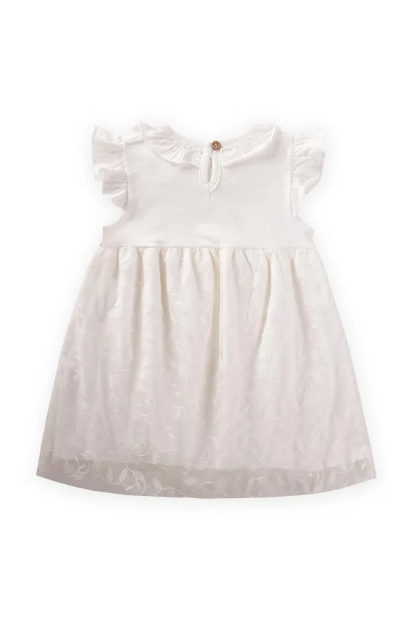 Robe bébé 0-4 ans en tulle à motif de feuilles, blanc cassé