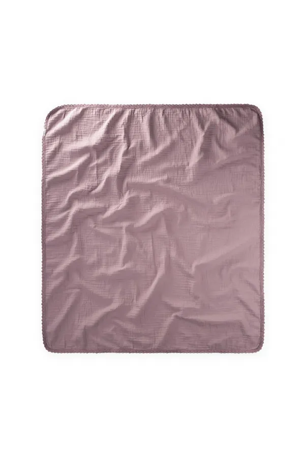 Couverture bébé en mousseline double épaisseur avec bordure à pompons, 100 x 100 cm +/- 3 cm, cuivre