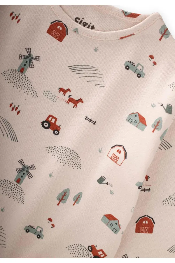 Desenli Mevsimlik Pijama Takım 1-7 Yaş Çiftlik Desen