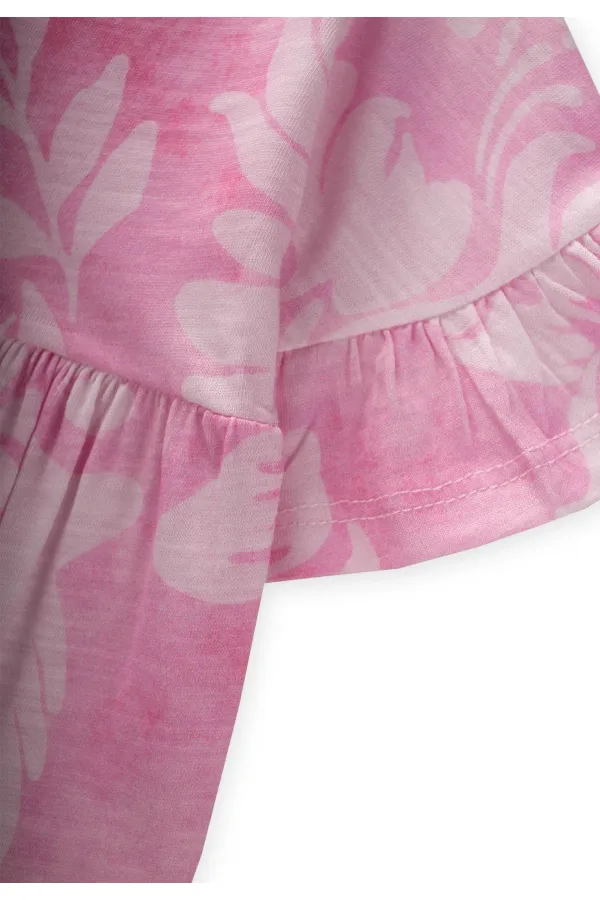 Robe rose à manches à volants et motifs pour enfants de 1 à 7 ans
