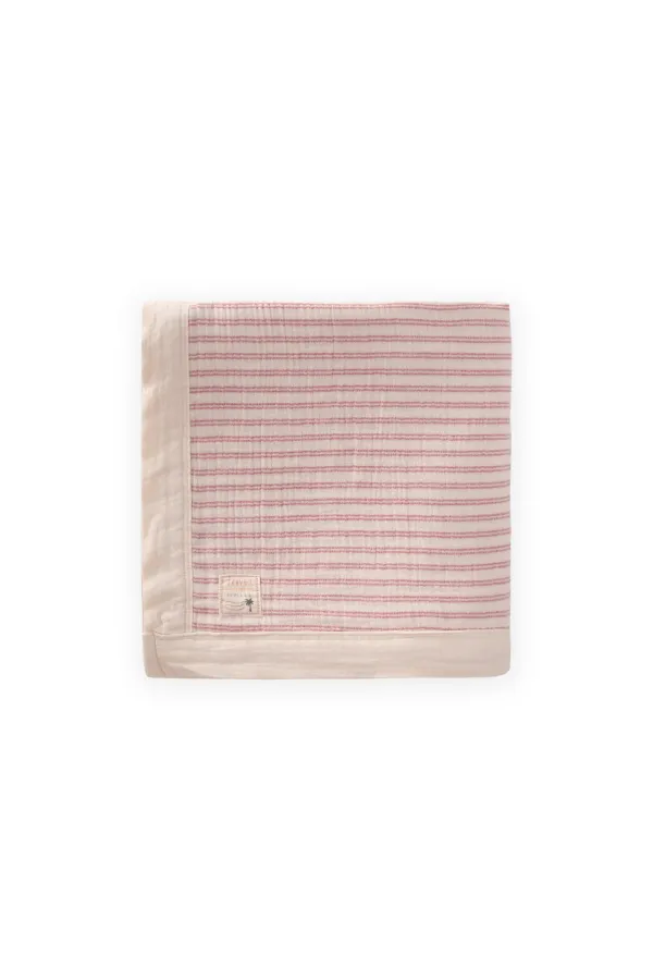 Couverture épaisse double couche à rayures rose poudré, 85 x 90 cm
