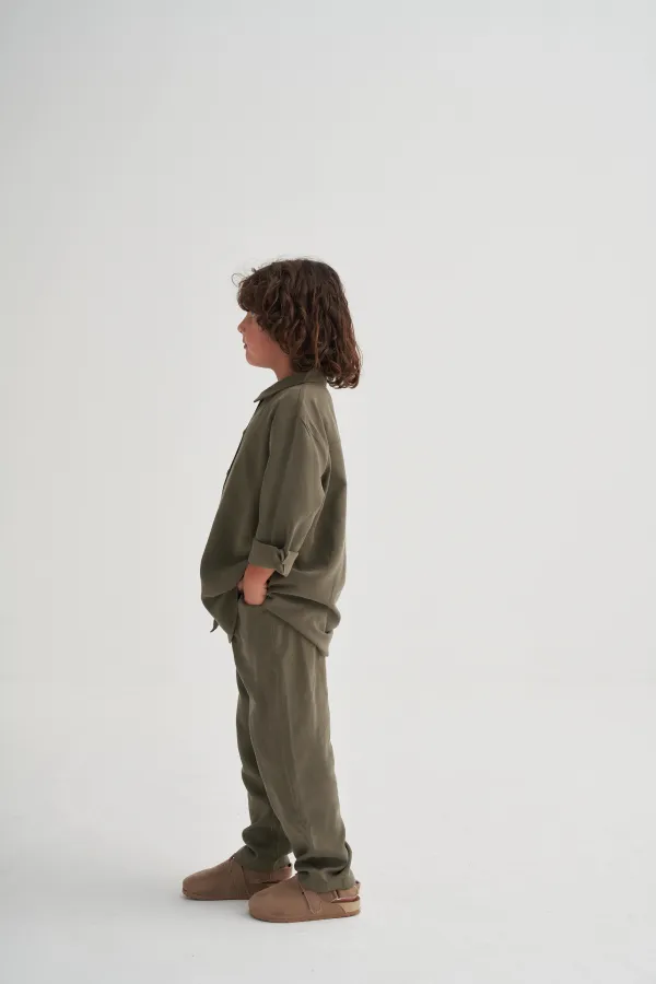 Gömlekli Tencel Takım 2-7 Yaş Haki Yeşil