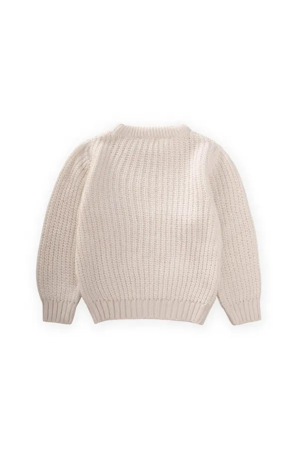 Pull Selanik à col rond en maille, couleur écru, 2-8 ans