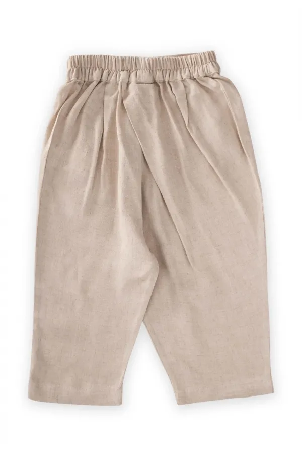 Çapraz Pileli Keten Pantolon 2-7 Yaş Naturel
