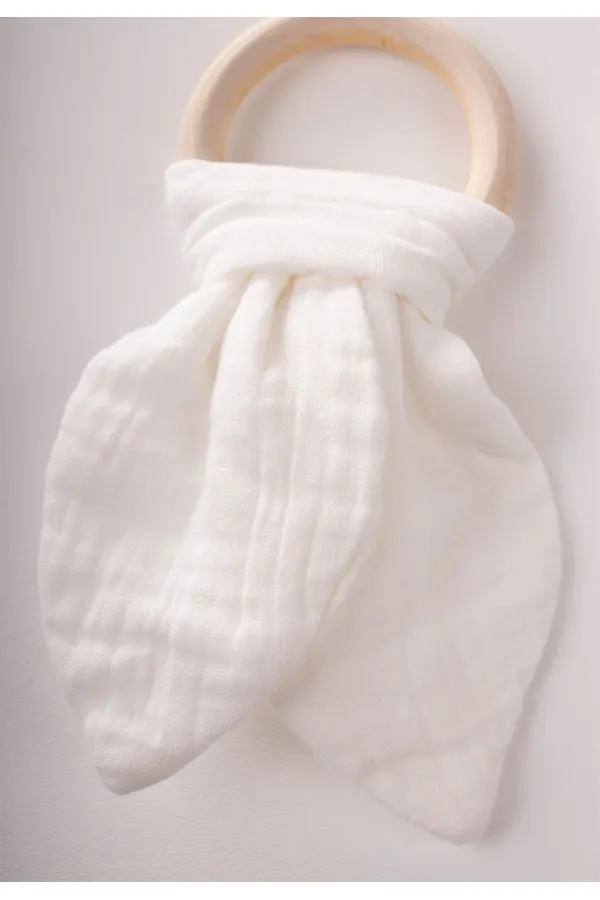 Anneau de dentition en mousseline de bois écru