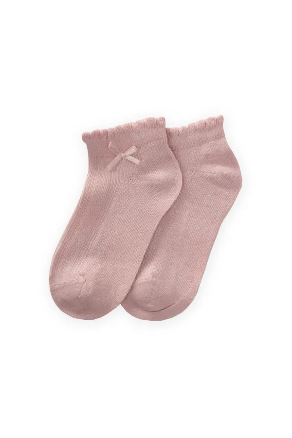 Chaussettes bottines enfant à nœud en relief, couleur poudre, 5-12 ans