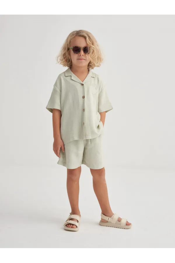 Behappy Ensemble short brodé en lin, 2 à 7 ans, vert menthe Behappy Ensemble short brodé en lin, 2 à 7 ans, vert menthe