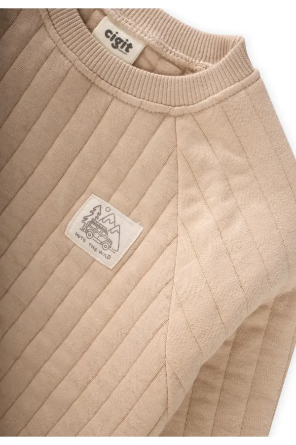 Kapitone Sweatshirt Takım 1-7 Yaş Bej