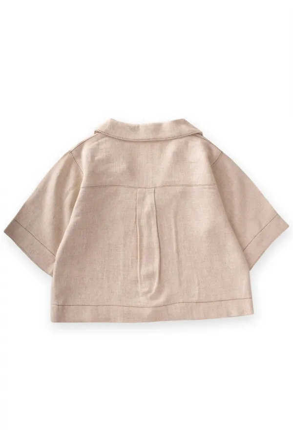 Keten Kalın Taba Dikişli Ceket 2-7 Yaş Naturel