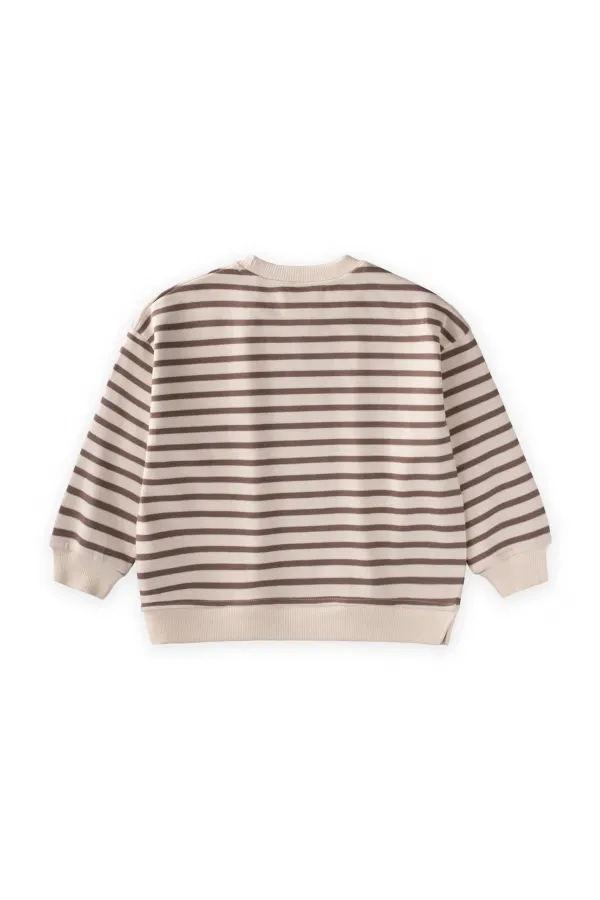 Çizgili Karyoka Detaylı Mevsimlik Sweatshirt  2-12 Yaş Vizon