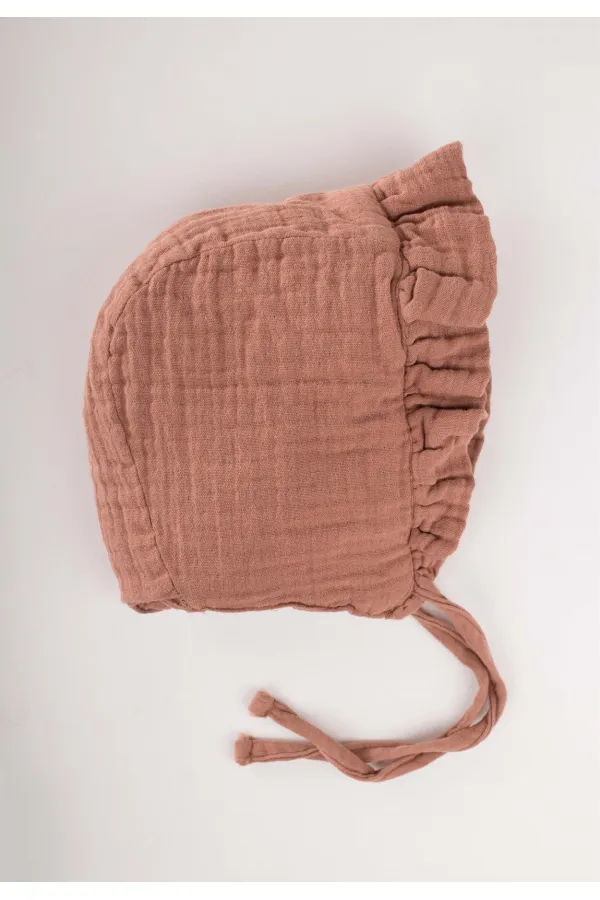 Muslim Baby Hat with Tie and Ruffle 0-2 Years Brown