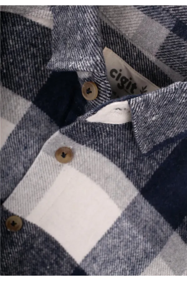 Oduncu Gömleği 1-9 Yaş Lacivert Gri Ekose
