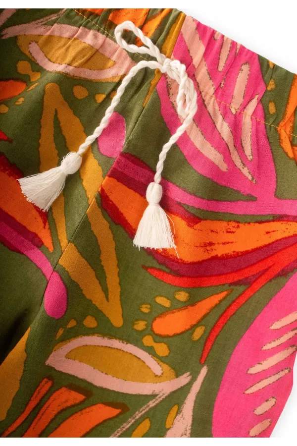 Desenli Viskon Şalvar 2-10 Yaş Turuncu