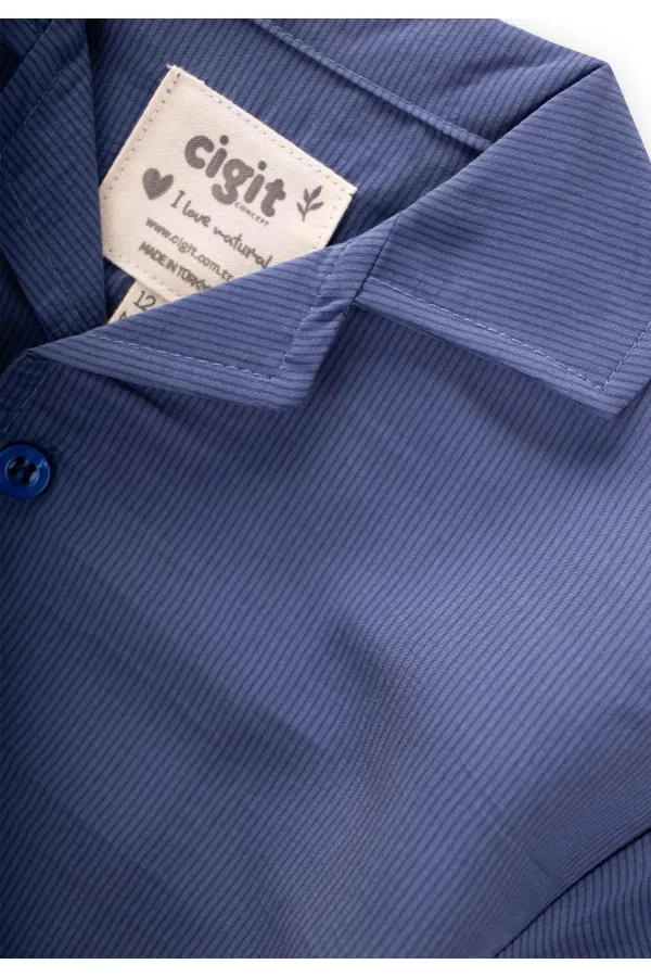 Chemise hawaïenne rayée en modal, 1-8 ans, bleu indigo