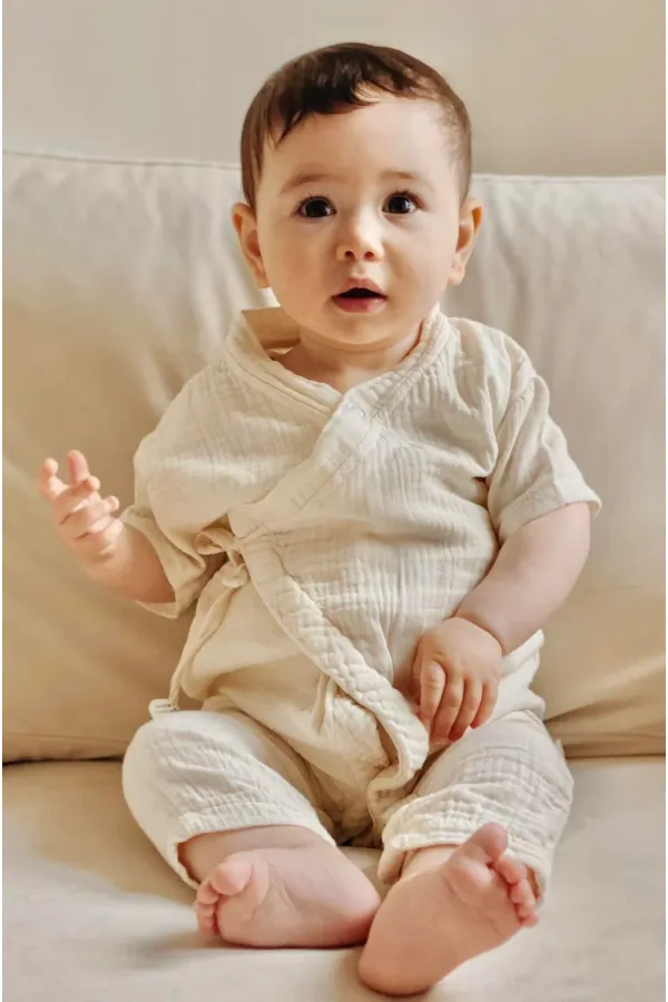 Organic Kruvaze Müslin Tulum 0-9 Ay Naturel