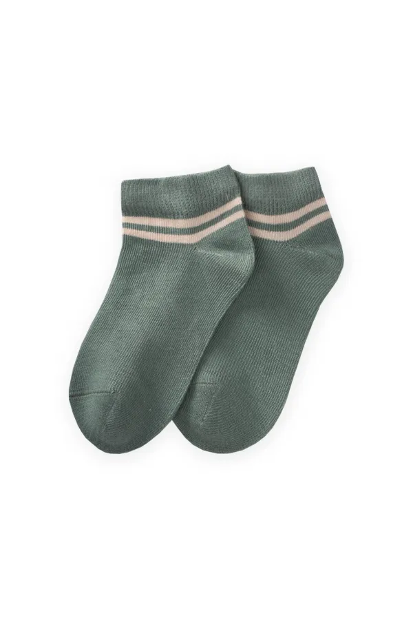 Chaussettes bottines rayées brutes pour enfants de 5 à 12 ans, vert amande