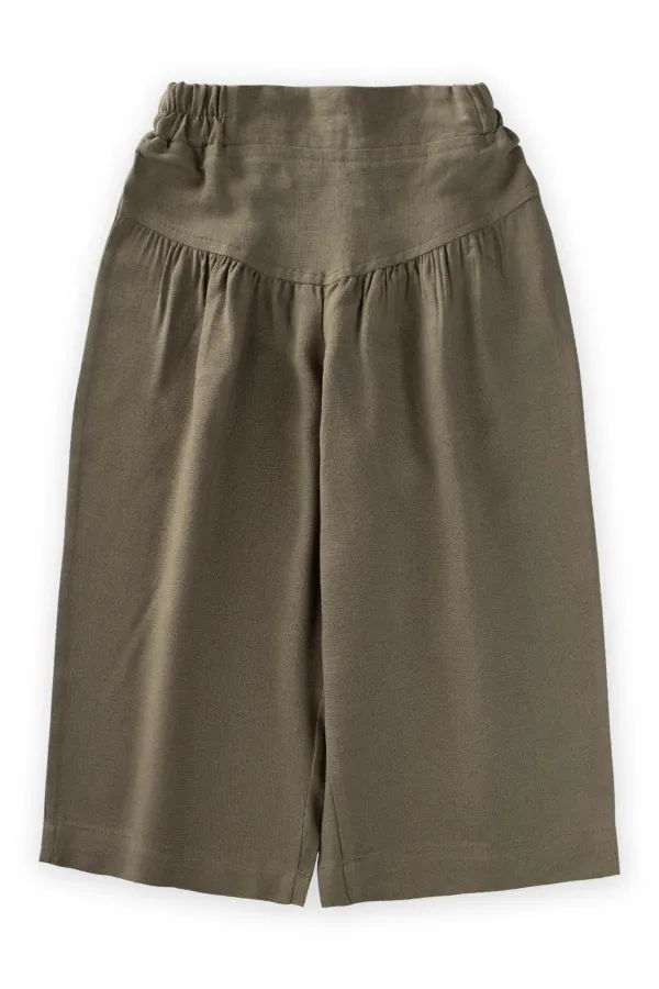 Pantalon en lin kaki vert avec corset et cordon de serrage pour enfant de 2 à 7 ans