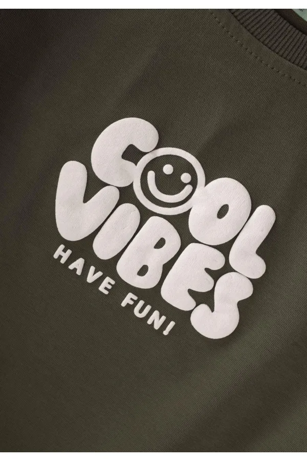 Cool Vibes Baskılı Takım 2-7 Yaş Haki Yeşil