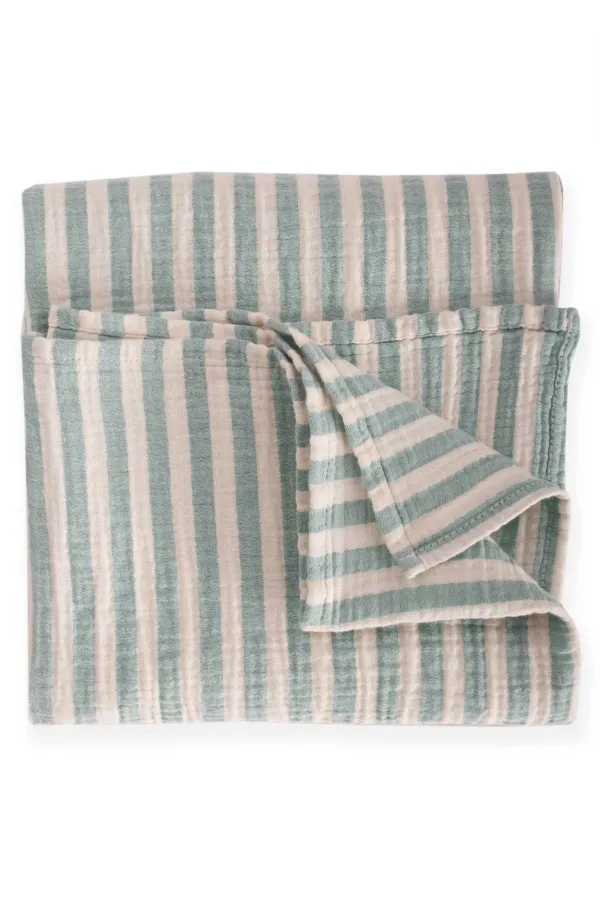 Couverture naturelle 90x100cm verte à rayures épaisses