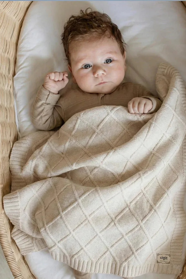 Couverture tricotée 80 x 100 cm naturelle