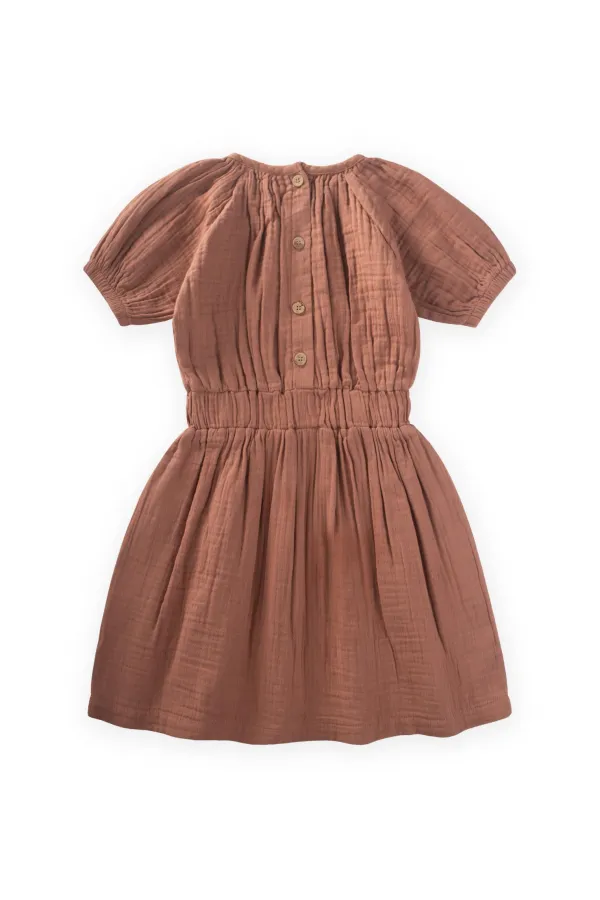 Robe rustique bio pour fille de 2 à 9 ans, marron