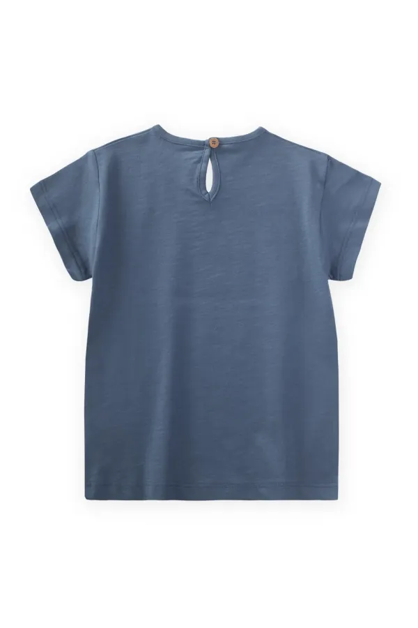 Calm Mood Baskılı T-Shırt 3-8 Yaş İndigo Mavi